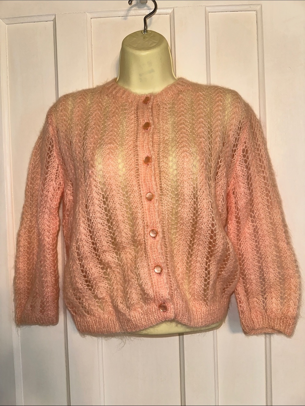 Vintage 50s/60s Light Peachy Pink Mohair Blend Button-Front Sweater